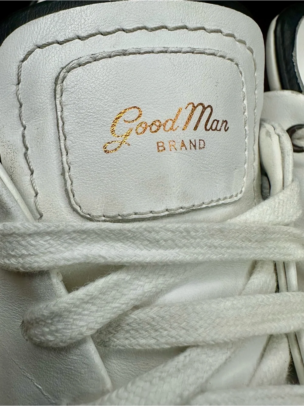 Good Man Brand (ITALIAN) White Leather Low-Top Sneakers with Black Heel